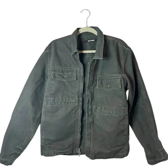 Baldwin Men's Dark Green Utility Cargo Zip Up Size L Made in USA Cotton Jacket - Picture 1 of 7